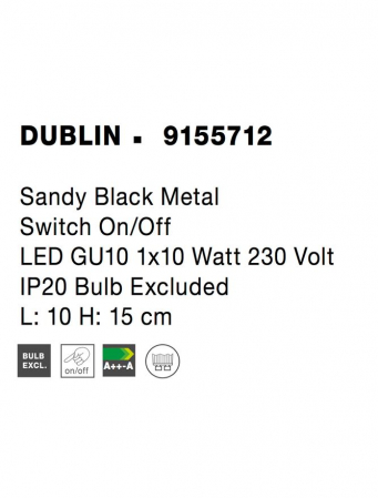 9155712 Aplica Nova Luce DUBLIN GU10 1x10W   Metal Sandy Black  IP20 [5]