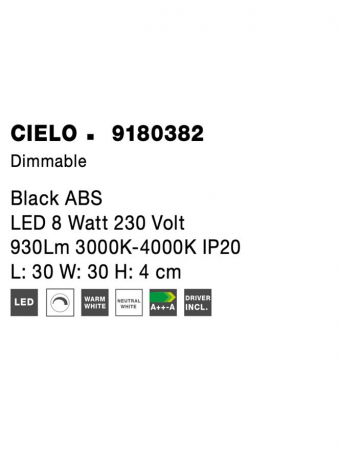 9180382 Plafoniera cer instelat telecomanda Nova Luce CIELO LED 8W 930lm 3000K-4000K IP20 ABS Black NOVALUCE [5]