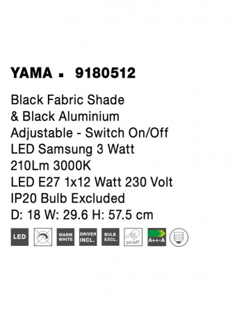 9180512 Aplica Nova Luce YAMA LED 3W 210lm 3000K Aluminium & Fabric Shade Black Nedimabil IP20 [6]