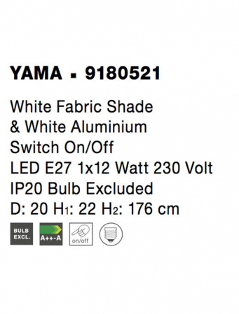 9180521 Lampadar Nova Luce YAMA E27 1x12W   Aluminium & Fabric Shade White  IP20 [7]