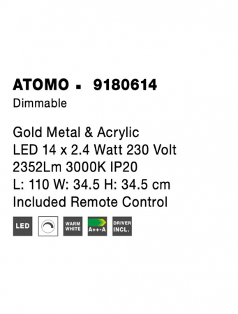 9180614 Lustra Nova Luce ATOMO LED 39W 2096lm 3000K Metal & Acrylic  Gold  Dimabil Triac IP20 [9]