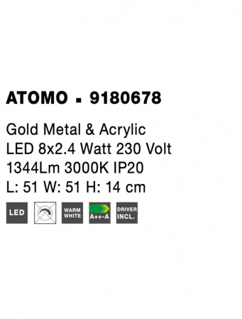 9180678 Plafoniera Nova Luce ATOMO LED 24W 1567lm 3000K Metal & Acrylic  Gold  Nedimabil IP20 [6]