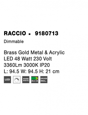 9180713 Plafoniera Nova Luce RACCIO LED 48W 3360lm 3000K IP20 Metal & Acrylic Gold [5]