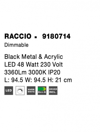 9180714 Plafoniera Nova Luce RACCIO LED 48W 3360lm 3000K IP20 Metal & Acrylic Black NOVALUCE [7]