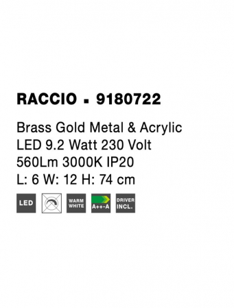 9180722 Aplica Nova Luce RACCIO LED 9,2W 560lm 3000K IP20 Metal & Acrylic Gold NOVALUCE [6]