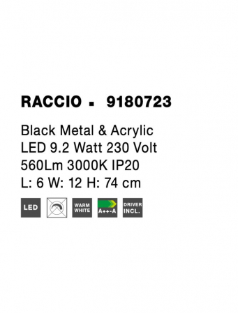 9180723 Aplica Nova Luce RACCIO LED 9,2W 560lm 3000K IP20 Metal & Acrylic Black NOVALUCE [8]