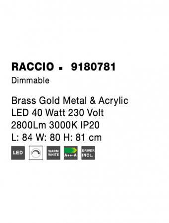 9180781 Plafoniera Nova Luce RACCIO LED 40W 2800lm 3000K IP20 Metal & Acrylic Gold NOVALUCE [6]