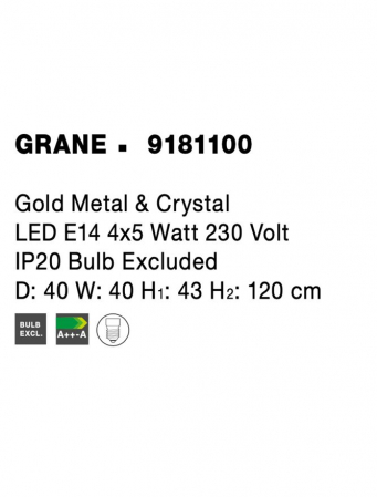 9181100 Candelabru Nova Luce GRANE E14 4x5W lm  IP20 Metal Crystal Gold [5]