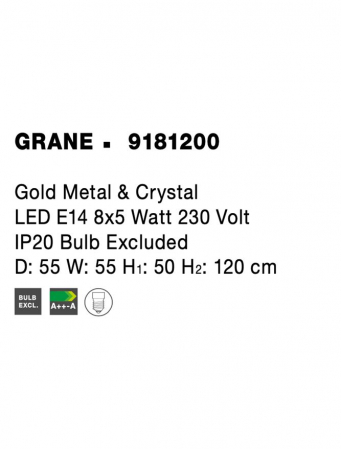 9181200 Candelabru Nova Luce GRANE E14 8x5W lm  IP20 Metal Crystal Gold [5]