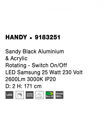 9183251 Lampadar Nova Luce HANDY LED 25W 2600lm 3000K Aluminium & Acrylic Sandy Black Nedimabil IP20 [7]