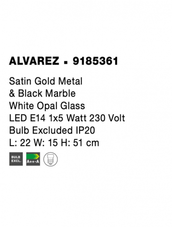 Veioza Nova Luce ALVAREZ E14 1x5W   Satin Gold Metal & Black Marble White Opal Glass  IP20 [4]