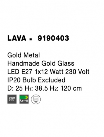 9190403 Suspensie Nova Luce LAVA E27 1x12W IP20 Gold Metal Glass Gold [6]