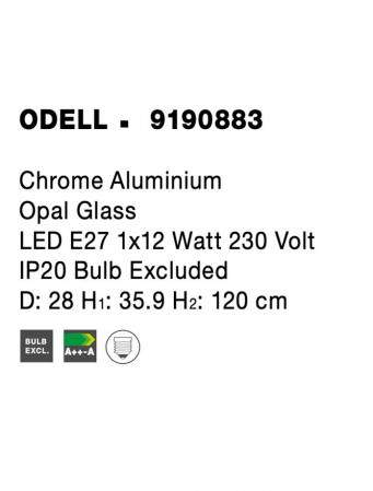 9190883 Pendul Nova Luce ODELL E27 1x12W   Aluminium & Opal Glass Chrome  IP20 [6]