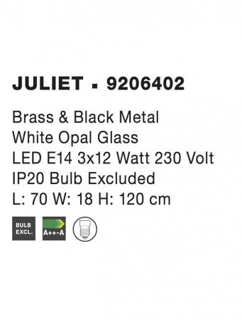 9206402 Suspensie Nova Luce JULIET E14 3x12W IP20 Glass/Metal Brass Black Opal [3]