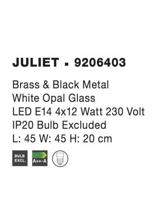 9206403 Plafoniera Nova Luce JULIET E14 4x12W IP20 Glass/Metal Brass Black Opal [2]