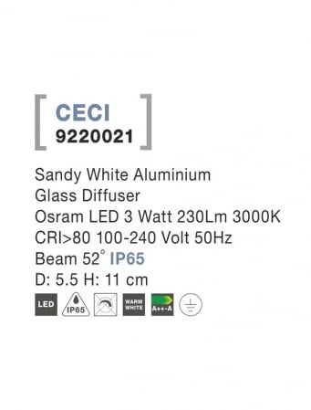 9220021 Spot Aplicat Nova Luce CECI LED 3W 230lm 3000K IP65 Aluminium Glass Diffuser Sandy White Beam 52 degrees [2]