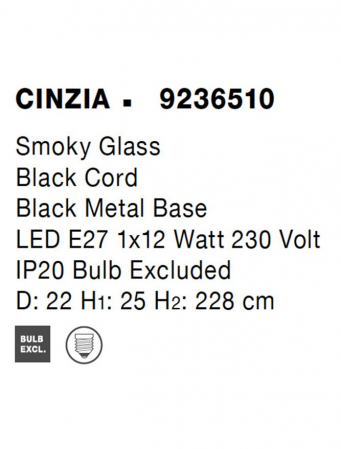 9236510 Pendul Nova Luce CINZIA E27 1x12W   Metal Smoky Glass Black Cord  IP20 [8]