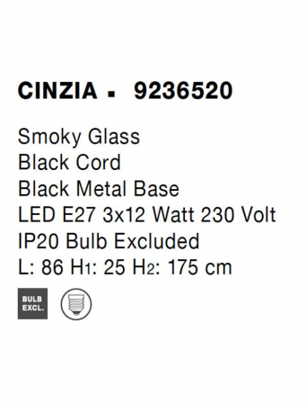 9236520 Lustra Nova Luce CINZIA E27 3x12W   Metal Smoky Glass Black Cord  IP20 [8]