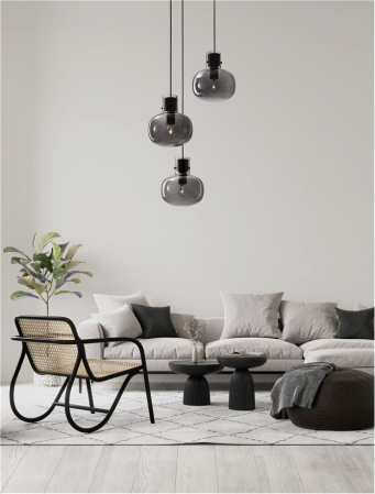 9236530 Lustra Nova Luce CINZIA E27 3x12W   Metal Smoky Glass Black Cord  IP20 [1]
