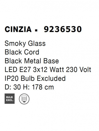 9236530 Lustra Nova Luce CINZIA E27 3x12W   Metal Smoky Glass Black Cord  IP20 [9]