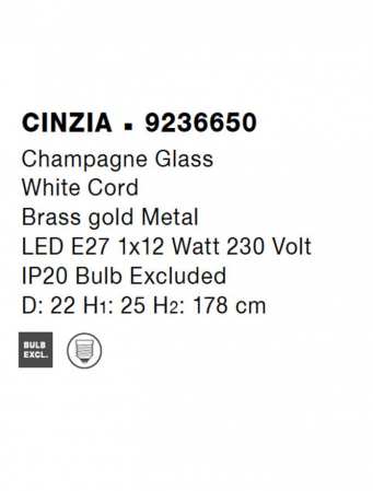 9236650 Pendul Nova Luce CINZIA E27 1x12W   Metal Champagne  IP20 [8]