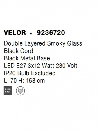 9236720 Lustra Nova Luce VELOR E27 3x12W   Metal Smoky Glass Black Cord  IP20 [6]