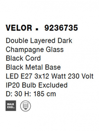 9236735 Lustra Nova Luce VELOR E27 3x12W   Metal Champagne  IP20 [8]