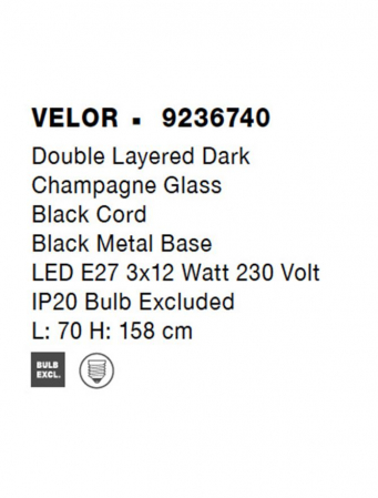 9236740 Lustra Nova Luce VELOR E27 3x12W   Metal Champagne  IP20 [7]