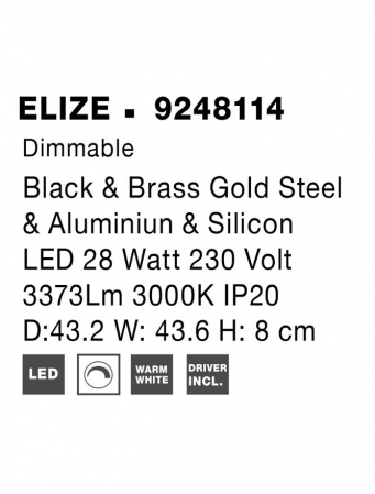 9248114 Plafoniera Nova Luce ELIZE LED 28W 1550lm 3000K Steel/Aluminium & Silicon Black & Brass Gold Dimabil Triac IP20 [9]