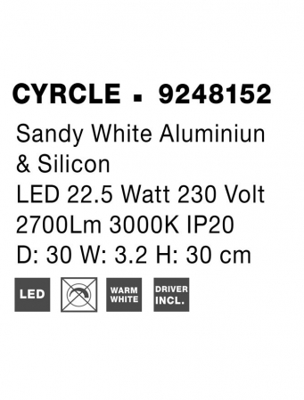 9248152 Aplica Nova Luce CYRCLE LED 22W 2300lm 3000K Aluminium & Acrylic Sandy White Nedimabil IP20 [9]