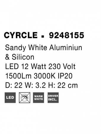 9248155 Aplica Nova Luce CYRCLE LED 12W 1300lm 3000K Aluminium & Acrylic Sandy White Nedimabil IP20 [8]