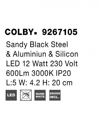 9267105 Aplica Nova Luce COLBY LED 12W 600lm 3000K Aluminium & Acrylic Sandy Black Nedimabil IP20 [7]