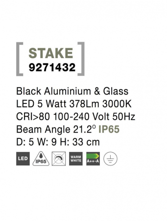 9271432  Nova Luce STAKE LED 5W 378lm 3000K IP65 Aluminium & Glass Black CRI>80 Beam Angle 21.2° [2]