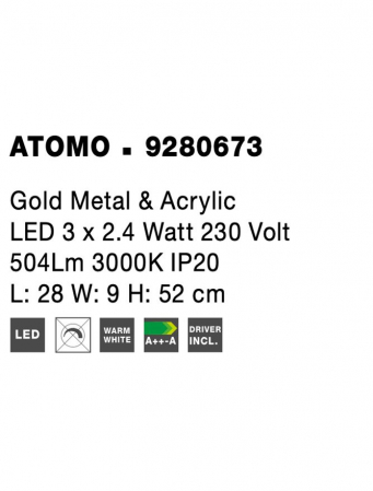 9280673 Veioza Nova Luce ATOMO LED 9W 609lm 3000K Metal & Acrylic  Gold  Nedimabil IP20 [7]