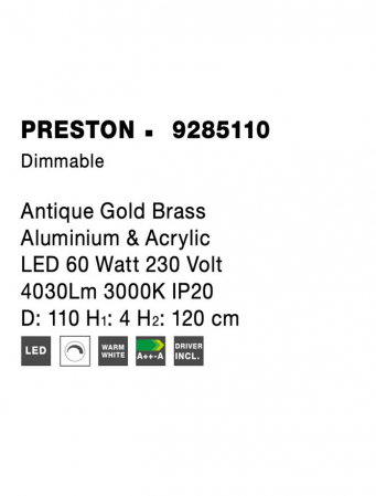 9285110 Suspensie Nova Luce PRESTON LED 60W 4030lm 3000K IP20 Aluminiu/Acril  Antique Gold Brass [3]