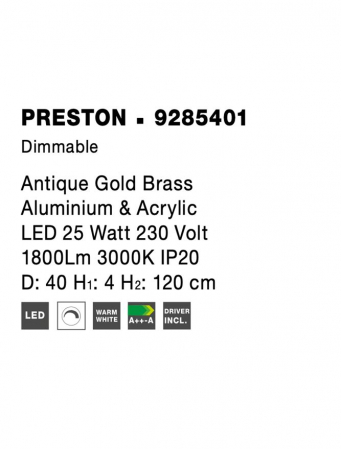 9285401 Suspensie Nova Luce PRESTON LED 25W 1800lm 3000K IP20 Aluminiu/Acril  Antique Gold Brass [3]