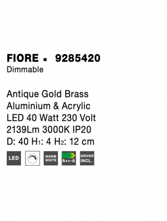 9285420 Plafoniera Nova Luce FIORE LED 40W 2139lm 3000K IP20 Aluminiu/Acril  Antique Gold Brass [5]