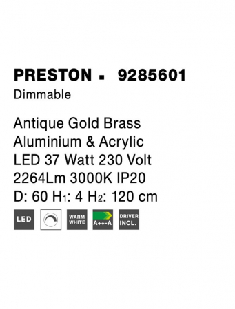 9285601 Suspensie Nova Luce PRESTON LED 37W 2264lm 3000K IP20 Aluminiu/Acril  Antique Gold Brass [6]