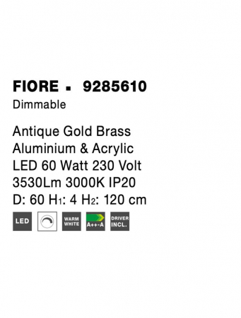 9285610 Suspensie Nova Luce FIORE LED 60W 3530lm 3000K IP20 Aluminiu/Acril  Antique Gold Brass NOVALUCE [8]