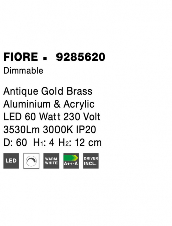 9285620 Plafoniera Nova Luce FIORE LED 60W 3530lm 3000K IP20 Aluminiu/Acril  Antique Gold Brass [6]