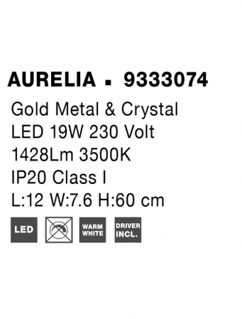 9333074 Aplica Nova Luce AURELIA LED 19W 1428lm 3500K Metal & Crystal Gold Nedimabil IP20 [7]
