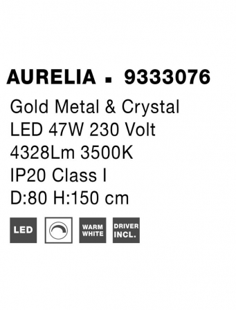 9333076 Lustra Nova Luce AURELIA LED 47W 4895lm 3500K Metal & Crystal Gold Dimabil Triac IP20 [7]