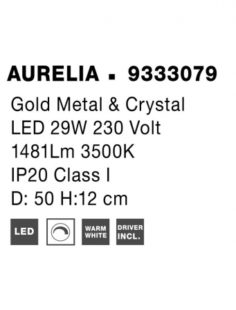 9333079 Plafoniera Nova Luce AURELIA LED 29W 1481lm 3500K Metal & Crystal Gold Dimabil Triac IP20 [6]