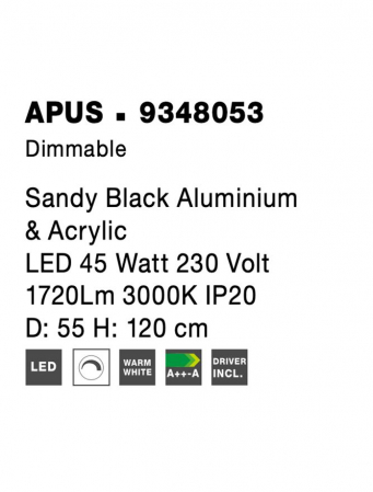 9348053 Suspensie Nova Luce APUS LED 45W 1720lm 3000K IP20 Aluminiu & Acril Sandy Black NOVALUCE [5]
