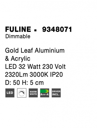 9348071 Plafoniera Nova Luce FULINE LED 32W 2321lm 3000K IP20 Aluminiu & Acril Gold Leaf NOVALUCE [7]