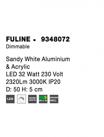 9348072 Plafoniera Nova Luce FULINE LED 32W 1625lm 3000K IP20 Aluminiu & Acril Sandy White [7]