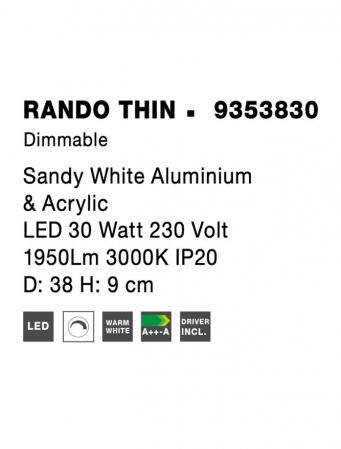 9353830 Plafoniera Nova Luce RANDO THIN LED 30W 1845lm 3000K Aluminium & Acrylic Sandy White Dimabil Triac IP20 [6]
