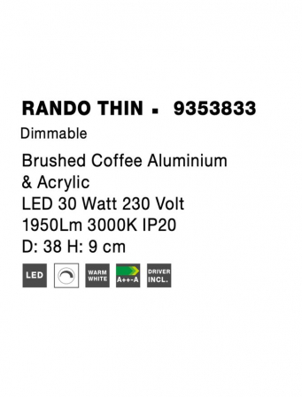 9353833 Plafoniera Nova Luce RANDO THIN LED 30W 1845lm 3000K Aluminium & Acrylic Brushed Coffee Dimabil Triac IP20 [7]