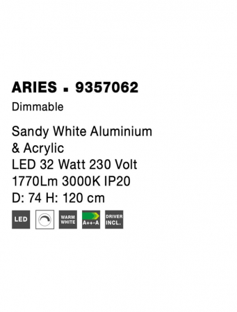 9357062 Suspensie Nova Luce ARIES LED 32W 1770lm 3000K IP20 Aluminiu & Acril Sandy White NOVALUCE [7]