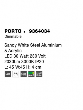 9364034 Plafoniera Nova Luce PORTO LED 30W 1958lm 3000K IP20 Aluminiu/Acril Sandy White NOVALUCE [8]